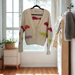 Zara Cream Cardigan with Pastel Clouds